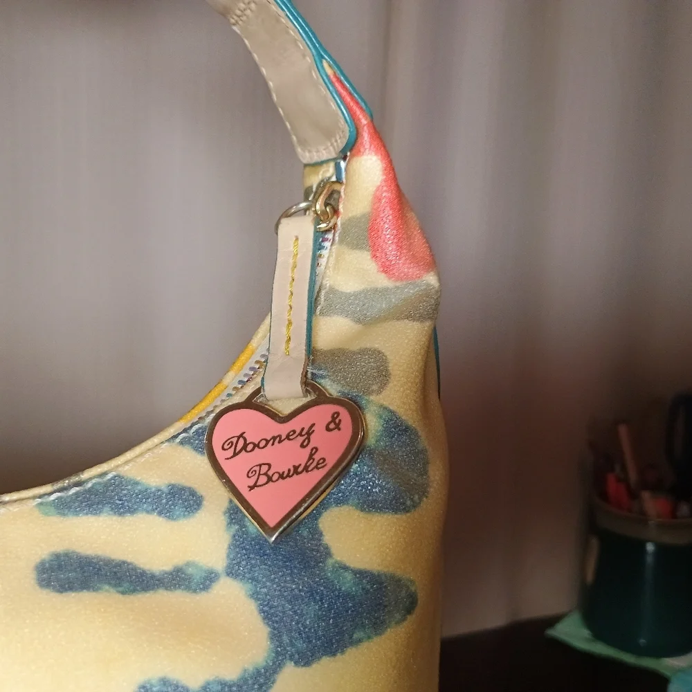 Dooney & Bourke Handprint Hobo Bag Multicolor Canvas Leather Trim Y2K - Picture 10 of 10